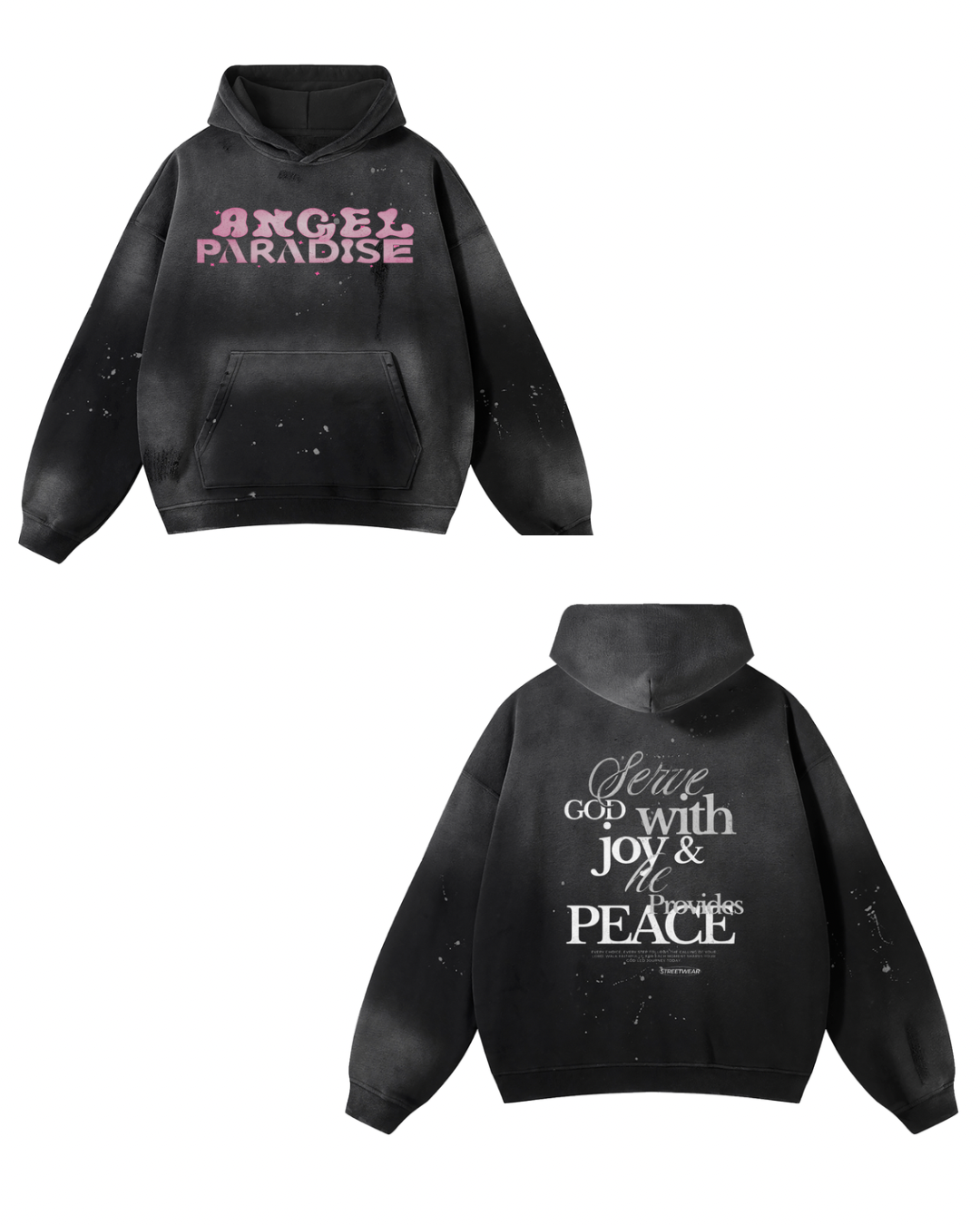 Angel Paradise “Serve with Joy” Hoodie – Black Distressed Edition