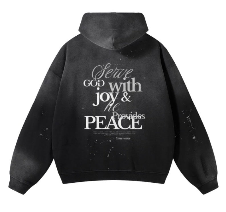Angel Paradise “Serve with Joy” Hoodie – Black Distressed Edition