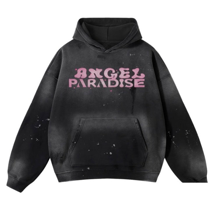 Angel Paradise “Serve with Joy” Hoodie – Black Distressed Edition