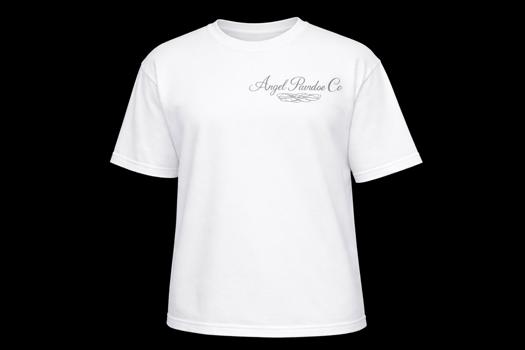 Angel Paradise Co “God Inspired” Signature Cross Tee – White (Front & Back Graphic)